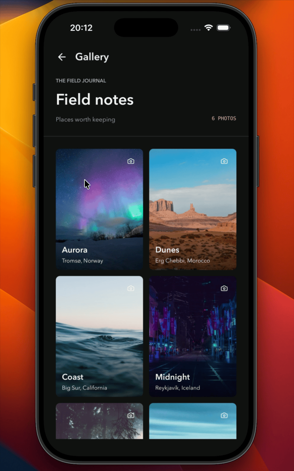 Gallery native app recording, showing forward and return shared element transitions
