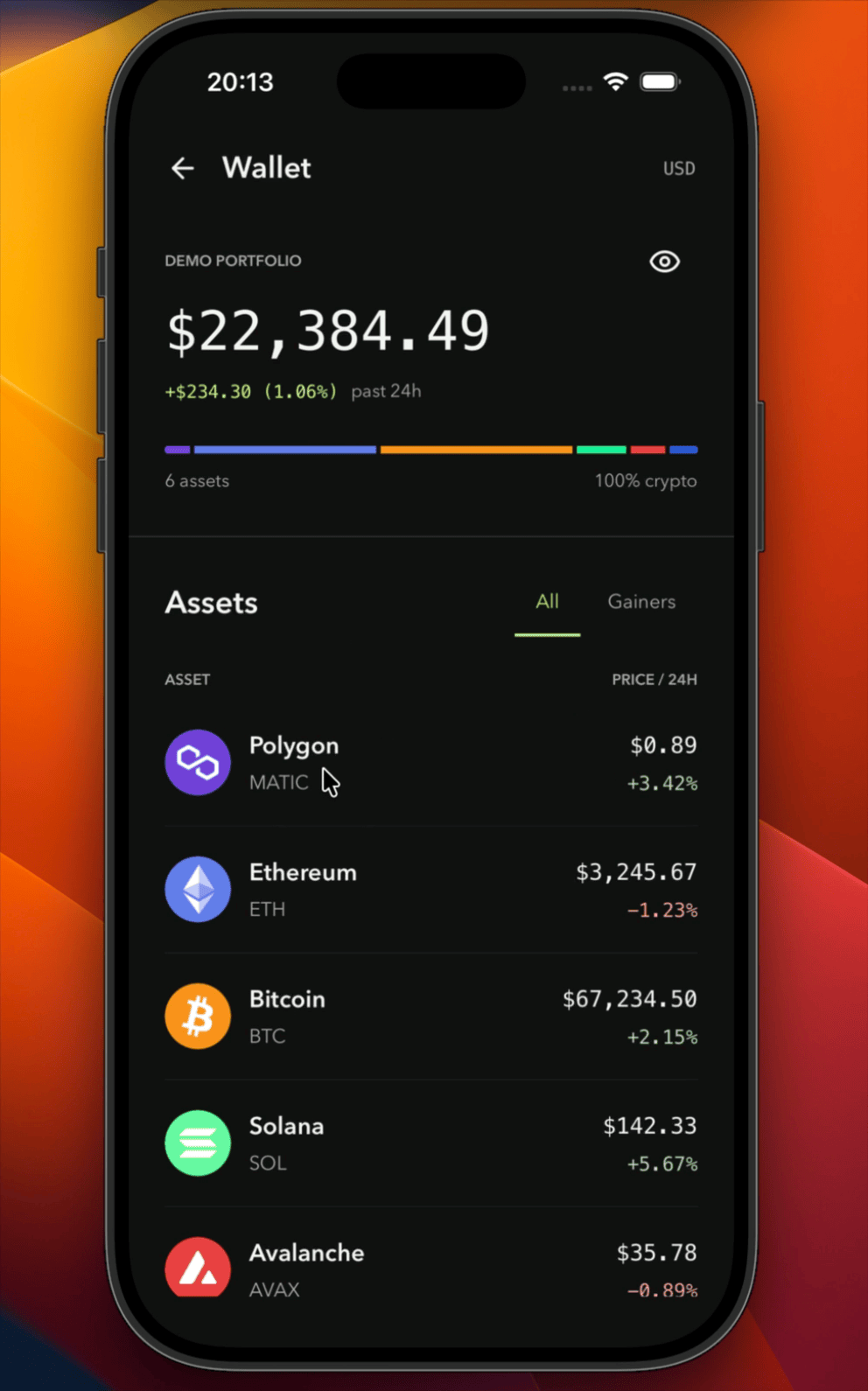 Wallet native app recording, showing forward and return shared element transitions